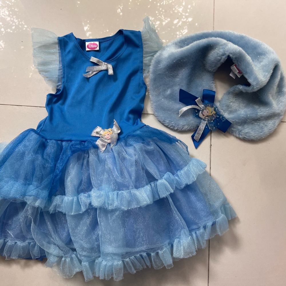 Disney princess dress! Cinderella! Toddler girl with fur shawl